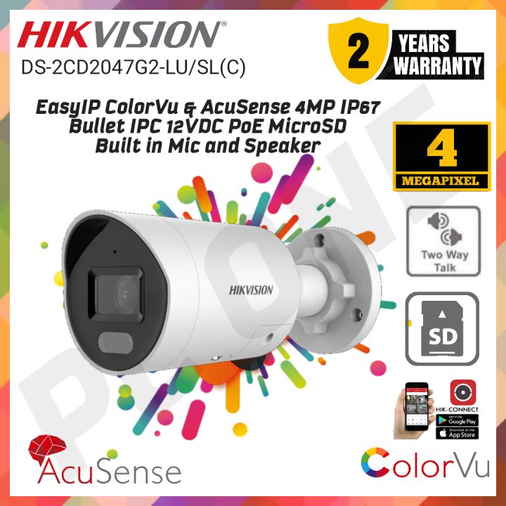 HIKVISION EasyIP ColorVu & AcuSense 4MP IP67 Bullet IPC 12VDC PoE ...