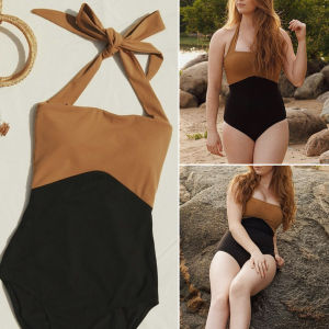 MoreLess V-Neck One-Piece Swimsuit Womens Summer Beach Sunscreen with Chest Pad Tie-Dye Sports Fitness Leisure Swimwear