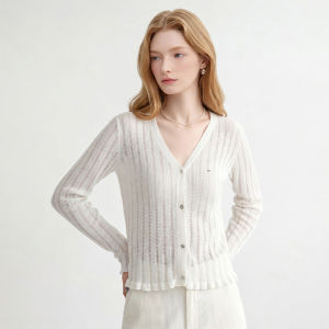 Sun Protection V-neck Ribbed Knit Cardigan