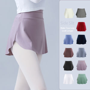 Women Side Split Dance Skirts Adult Versatile A-line Skirts Yoga Fitness Tennis Wear Widen Elastic Waistband Ballerinas Dress