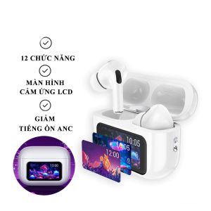 Tai Nghe Bluetooth Không Dây A9 Pro v5.3 Chạm Cảm Ứng Vỏ Trong Suốt Âm Thanh Hay Có Mic Giảm Tiếng Ồn Màn Hình LCD Cảm Ứng Bass Hay Bảo Hành