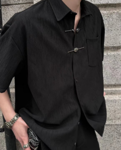 New Chinese Style Mens Short Sleeve Shirt Metal Decorative Design Summer Fashion Retro Niche Sensation T-Shirt Casual Wear