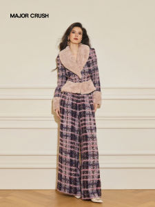 Unique Iridescent Lavender Vintage Chic Suit Set Plush Collar