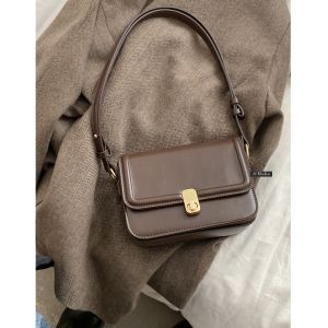 Trendy Retro Womens Crossbody Bag Autumn Winter PU Leather Soft Surface Lock Buckle Closure Solid Color Casual Single Shoulder Bag