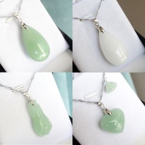 Natural Hetian Nephrite and Dendritic Quartz Pendant 925 Silver Necklace