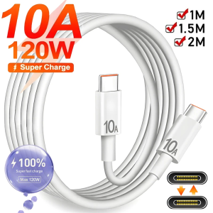 120W Cable 10A Super Fast Charging Cable Type-C To C Highspeed Data Transfer For iPhone Huawei Xiaomi 1/1.5/2/3M Charging Cable