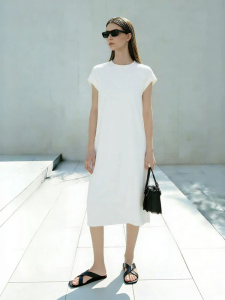 AMII | Summer Casual Round Neck Lace Panel Slit Dress
