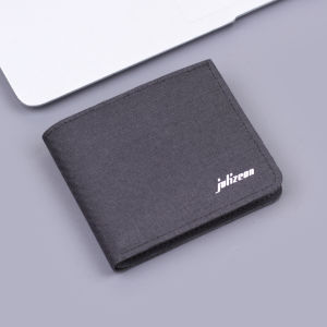 Mens Canvas Wallet Short Foldable Ultra-Thin Money Clip Two-Fold Leather Clip Purse for Business And Travel