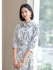 WANGGONGZHU | Princess Style Floral Print Summer Tea Break Dress Womens Shirt Collar Long Dress Elegant Atmosphere National Style New Arrival 2025