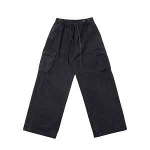 SMFK | Wide Straight Leg Workwear Pants Retro Fading with Drawstring