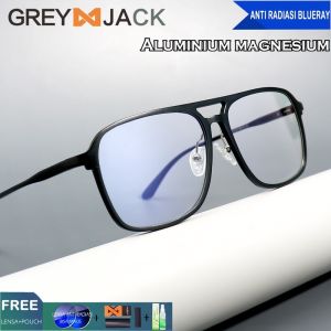 Grey Jack Kacamata Antiradiasi Blueray Kotak Trendy Alumunium Magnesium Bisa minus Fashion Wanita dan Pria 6115