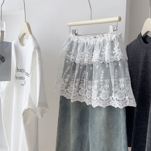 Double Layer White Lace Skirt Womens Fashionable Overlap Mesh Skirt Cake Style High Waist Short Length Polyester Fiber