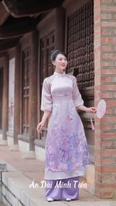 Áo Dài Cách Tân Chất Liệu Tơ Làm Mát Hàng May 4 Tà - Mã CT8 Màu Tím Nhạt