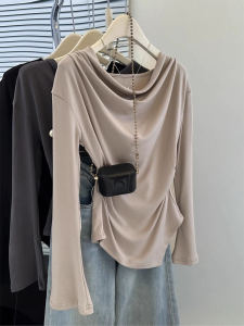 Slim Fit Long Sleeve T-Shirt Women Spring Autumn Korean Style Sweet And Spicy Girl Casual Fashion Top Irregular Hem T-Shirt