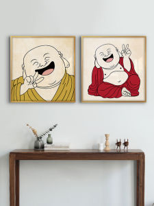 New Chinese Style Decorative Painting Buddha Laughter Wall Art Living Room Background Wall Decor Hallway Restaurant Tea Room
