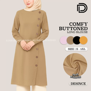 🇲🇾 DESINCE Muslimah Long Blouse Loose Cut Long Sleeve Baju Muslimah Lengan Panjang Perempuan WT 006