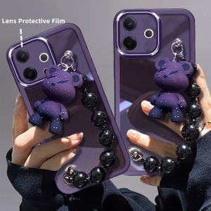 Phone Case for Redmi 13X A5 Xiaomi 15 Ultra POCO C71 X7 Pro F7 Pro F7 Ultra M7 Pro 5G Built-in Lens Film Casing with Doll Bracelet Lens Protection Solid Color Transparent Soft Cover