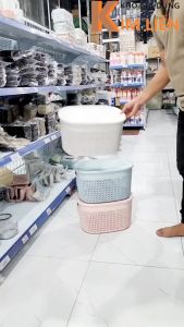 Rổ đan nắp Nhật HOKORI nhựa VIỆT NHẬT cao cấp - Đựng thực phẩm vật dụng đồ chơi cho bé - Chính hãng 3326