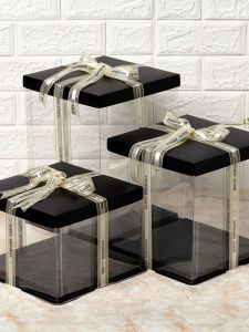 Transparent Birthday Cake Box Barbie Heightened Double Layer 6 8 10 12 14 Inch Black Packaging Box for Baking And Cooking