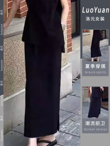 High Waist Midi Black Asymmetrical Skirt Korean Style Womens Fashion Summer Polyester A-Line Mini Skirts Commute Wear