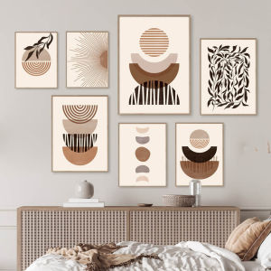 1Pc Frameless Boho Brown Beige Abstract Posters And Prints Mid Century Modern Wall Art Canvas Painting Art Mural Picture For Liv
