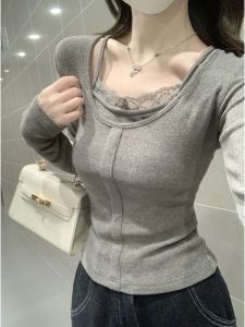 GUZILIAN | เสื้อยืดแขนยาวทรงสลิมฟิตสำหรับผู้หญิงในฤดูหนาว สไตล์เกาหลี เสื้อชั้นในด้านใน เสื้อเชิ้ตทรงเข้ารูป เสื้อผ้าทำงานสไตล์เกาหลี