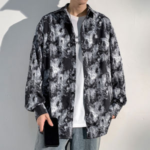 Trendy Chinese Style Long Sleeve Mens Shirt Spring Autumn New Design Dyed Shirt Handsome Workwear Jacket Loose Fit Polyester Cotton Blend