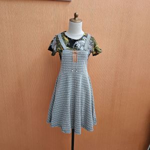 mini midi dress wanita hitam putih model overall S M cewek lengan pendek cute