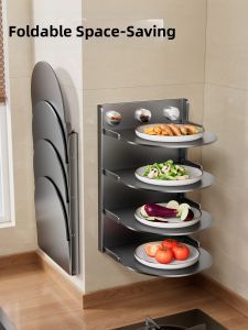 SHENFAN | Multifunctional No-drill Wall-mounted Foldable Multi-tier Kitchen Prep Rack