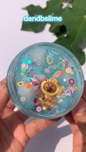 Capybara Slime Trong Suốt Màu Xanh Dương - Đồ Chơi Clear Slime Capybara Kèm Charm và Cốm/Chất Slime Dẻo Dai và Thơm