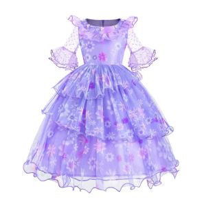 Isabella Floral Print Princess Dress Encanto Cosplay Purple Fairy Costume Girls Halloween Birthday Festival Party Fantasy Frocks