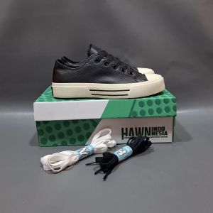 HAWN - SEPATU HARA LOW HITAM PUTIH KULIT 36-43 SNEAKERS KULIT BLACK WHITE