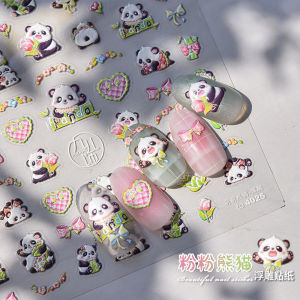 Milk Cute Panda Three-Dimensional Relief Nail Stickers New Arrival Girlish Style Cute Cartoon Childlike Flowers Nail Decals
