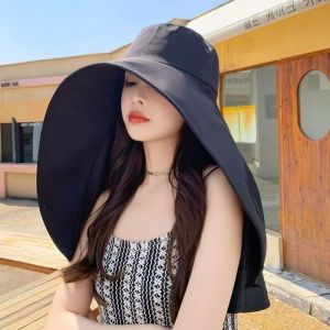 Summer Hats for Women Outdoor UV Anti Neck Protection Sun Visors for Lady Fishing Hiking Wide Brim Shawl Sunscreen Ponytail Cap