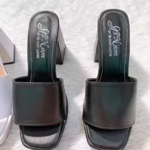 Guốc nữ cao gót đúp 9p mũi vuông quai bản lớn da mềm Đ30 - Dép nữ kèm video ảnh thật