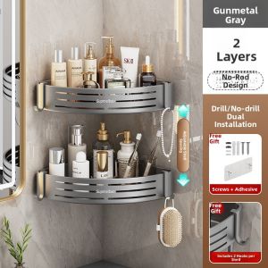 WEIMEIYUAN | Wall-mounted Triangle Storage Rack No-drilling Toilet Corner Basket Bathroom Wall Shelf