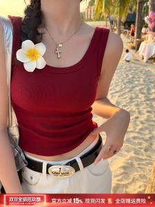 Red Pure Cotton Camisole Tank Top Womens Inner Wear Outer Wear 2025 Autumn New Style Chest Pad Base Cover Side Breast Hong Kong Style Top