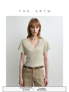 Viscose Wool Short Sleeve V-neck T-shirt