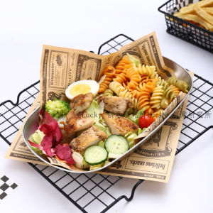 Retro Tin Plate Burger Shop French Fries Creative Snack Plate Fried Food Display Tray Elliptical Shape Adult Size Dinerware
