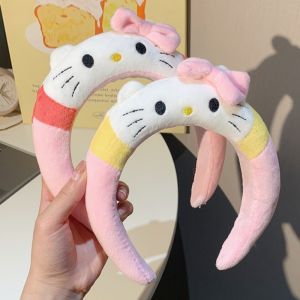 Kawaii Sanrioed Hellokittys Headband Women Sweet Face Wash Headband with Cute Bow Cat Ears Headband Girl Gift