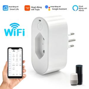 Ổ Cắm Thông Minh WiFi Chuẩn Brazil 16A Tích Hợp Chức Năng Giám Sát Điện Năng Điều Khiển Từ Xa Bằng Ứng Dụng Tuya Hỗ Trợ Alexa Và Google Home Cho Hệ Thống Nhà Thông Minh.