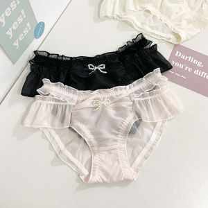 Pure ผ้าฝ้าย Pearl Bowknot เซ็กซี่ Netโปร่งแสง Mid Low เอว ผู้หญิง สามเหลี่ยม กางเกงชั้นในหญิง ชุดชั้นในสไตล์คอร์ตแวววาวอย่างดี