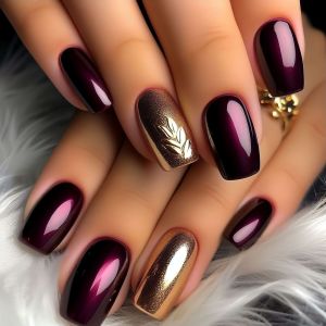 Short Medium fake nails for women girls green purple golden colors flowers leaf design glossy square ballet shape press on nails