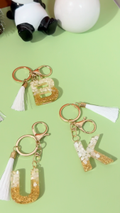 Golden Sparkle A-Z 26 Tassel Letter Keychain Pendant Womens Bag Charm Accessories Keychain