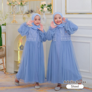 Adella Dress Kids Bahan Syakila Mix Brukat Etnik Gamis Anak Perempuan Umur 4-9 Tahun 2024 Viral