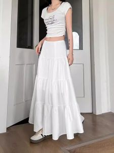 Elegant White High Waist Midi Skirt Gentle Style Summer New Design Unique Wide Umbrella Skirt Slimming A-Line Skirt