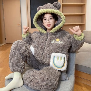 Thickened Fluffy Coral Fleece Pajamas Childrens Sleepwear Boys Winter Home Clothes Three-Layer Cotton Boys Teenagers