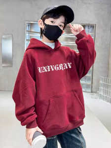 Red Boys Birth Year Hooded Sweatshirt Spring & Fall New Arrival American Cross Wings Older Boys Fleece-lined Top Clothes