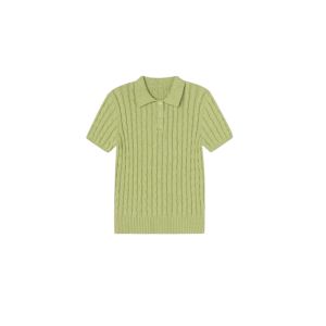 YUEZHONGWEI | Áo thun tay ngắn cổ polo màu xanh lá cây mùa hè cho nữ dáng ôm vừa vặn cổ cao tay ngắn phong cách thường ngày
