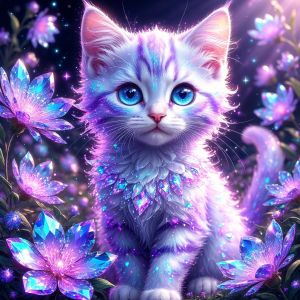 Huacan Full Square Round Drill Diamond Painting Crystal Flower Purple White Cat Diamond Embroidery Animal Decorative Paintings